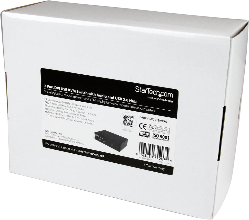 StarTech.com 2 Port DVI KVM Switch - USB DVI - Hot-key & Audio Support - 1920x1200 KVM Switch - KVM Video Switch , TAA (SV231DVIUA)