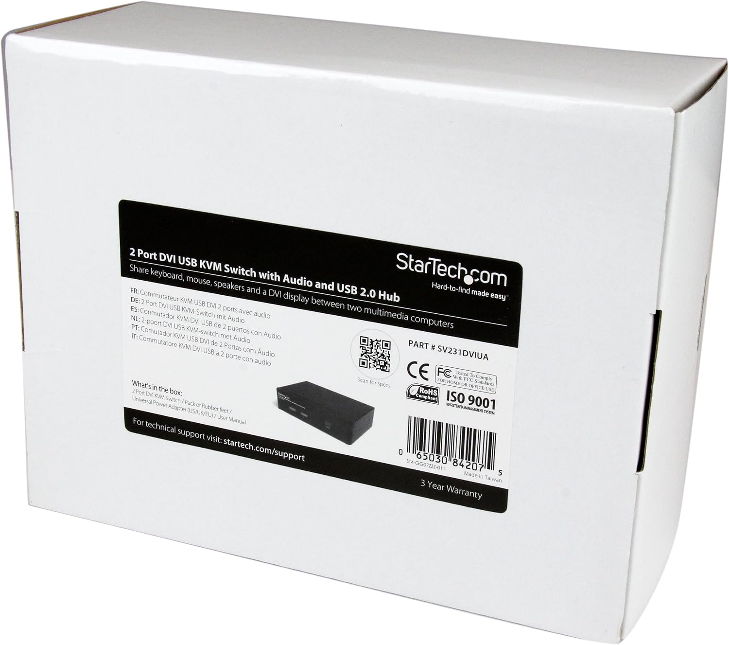StarTech.com 2 Port DVI KVM Switch - USB DVI - Hot-key & Audio Support - 1920x1200 KVM Switch - KVM Video Switch , TAA (SV231DVIUA)