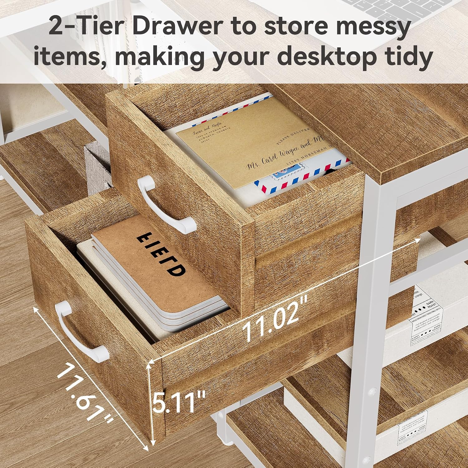 LITTLE TREE 55-Inch L-Shaped Computer Desk, Reversible Computer Desk with Drawers and Storage Shelves, Corner Desk Gaming Desk Work Desk for Home Office, Walnut