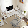 FEZIBO 63' Triple Motor L Shaped Standing Desk with 3 Drawers, 330LBS Electric Standing Gaming Office Desk L Shape, Pure White