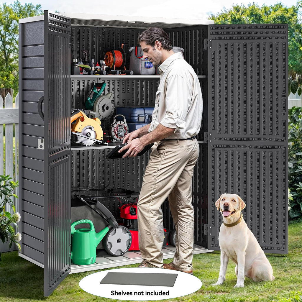 YITAHOME 59 cuft Vertical Outdoor Storage Shed w/o Shelf, 5.6 x 2.3 ft Lockable Resin Waterproof Tall Storage Cabinet, Suitable for Patio Furniture, Pool Accessories, and Garden Tools, Dark Gray