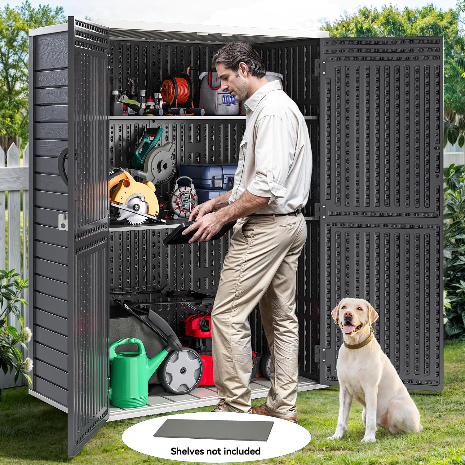 YITAHOME 59 cuft Vertical Outdoor Storage Shed w/o Shelf, 5.6 x 2.3 ft Lockable Resin Waterproof Tall Storage Cabinet, Suitable for Patio Furniture, Pool Accessories, and Garden Tools, Dark Gray