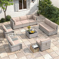 8-Seat Modern Patio Furniture Set with Swivel Rocking Chairs, Thick 4″ Cushions, Dual-Strand Wicker Rattan, Rust-Resistant Steel Frame – Outdoor Conversation & Modular Sectional,Beige