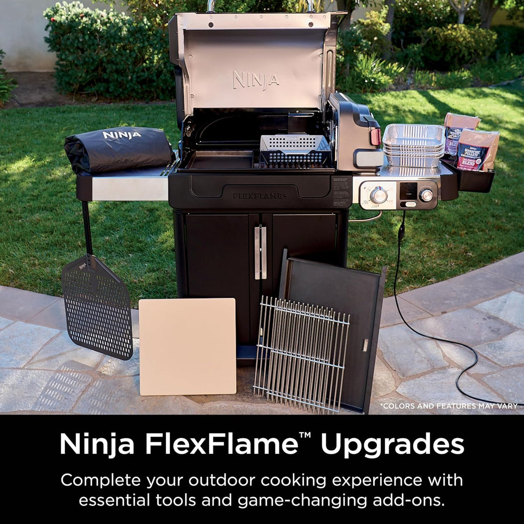 Ninja FlexFlame, Pizza Kit, Electric & Propane Grill, 5-in-1 Cooking System, Includes FlexFlame 16'' Pizza Stone, Durable Cordierite & 16'' Perforated Pizza Peel, Heat-Safe up to 600F, XL Surface