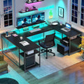 YITAHOME U Shaped Desk with Power Outlets & LED Lights, 79' Reversible L Shaped Desk with Drawers, Corner Computer Desk Office Desk with Monitor Stand & Storage Shelves, Black