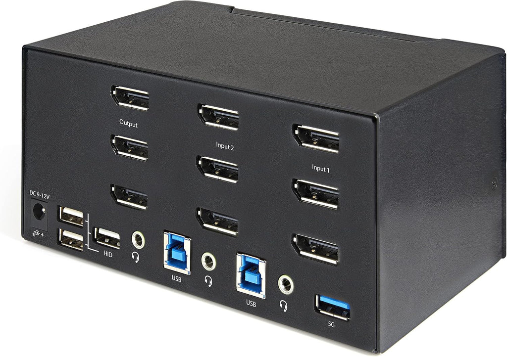 StarTech.com 2 Port Triple Monitor DisplayPort KVM Switch - 4K 60Hz UHD HDR - Desktop DP 1.2 KVM with 2 Port USB 3.0 Hub (5Gbps) & 4X USB 2.0 HID Ports, Audio - Hotkey Switching - TAA (SV231TDPU34K)