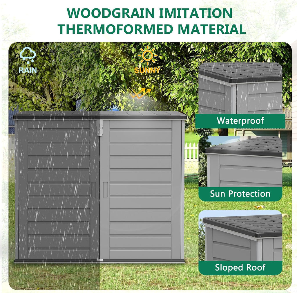 Uhomepro 4.6 Ft. X 4.1 Ft Outdoor Horizontal Storage Shed, Resin Storage Shed with Double Lockable Doors, Ideal for Garbage Can Storage and Garden Tools, Strong Water Resistance