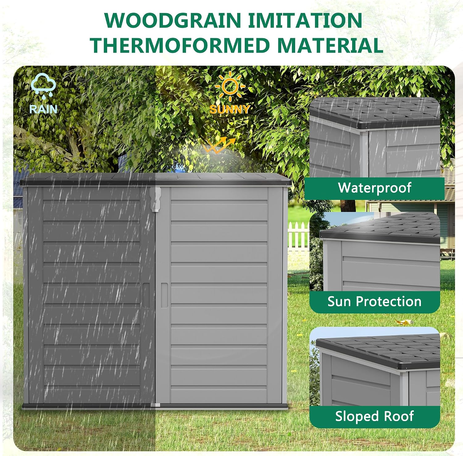 Uhomepro 4.6 Ft. X 4.1 Ft Outdoor Horizontal Storage Shed, Resin Storage Shed with Double Lockable Doors, Ideal for Garbage Can Storage and Garden Tools, Strong Water Resistance