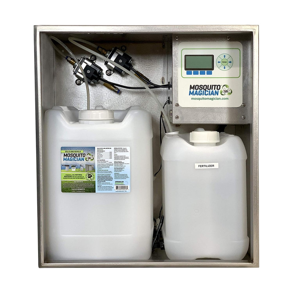 Mosquito Killer Machine Dual Reservoir Stainless Steel - Customizable Coverage, Easy Installation, Automatic Yard Care for Mosquitoes, Fleas, & Fire Ants. Delivers Various Products to Lawn and Plants