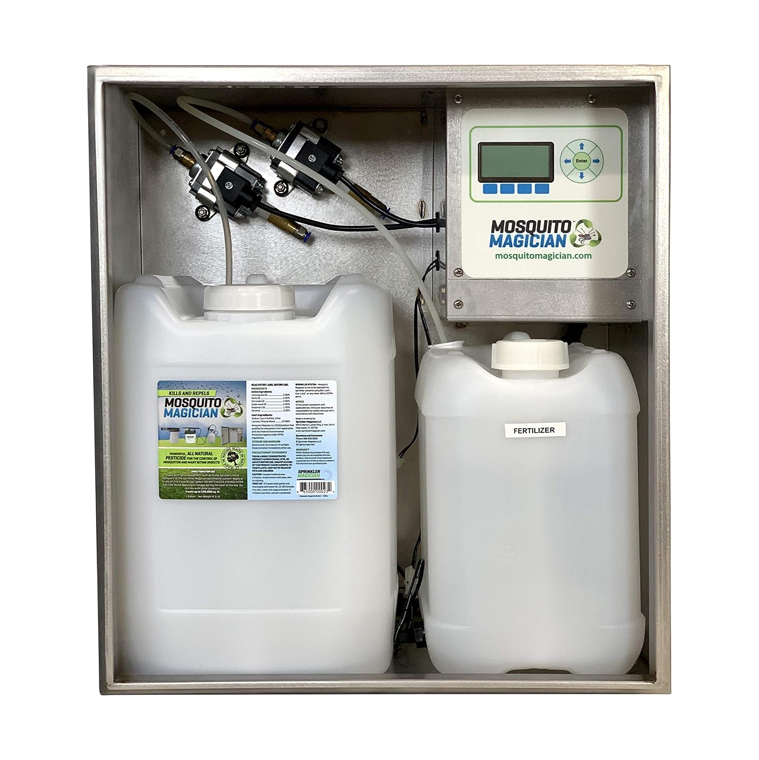 Mosquito Killer Machine Dual Reservoir Stainless Steel - Customizable Coverage, Easy Installation, Automatic Yard Care for Mosquitoes, Fleas, & Fire Ants. Delivers Various Products to Lawn and Plants