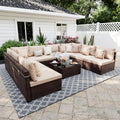UPHA 9 Pieces Patio Furniture Sets, Wicker Outdoor Sectional Sofa Couch with Coffee Table, Patio Conversation Set for Deck Backyard Garden, Brown Rattan, Beige Cushion