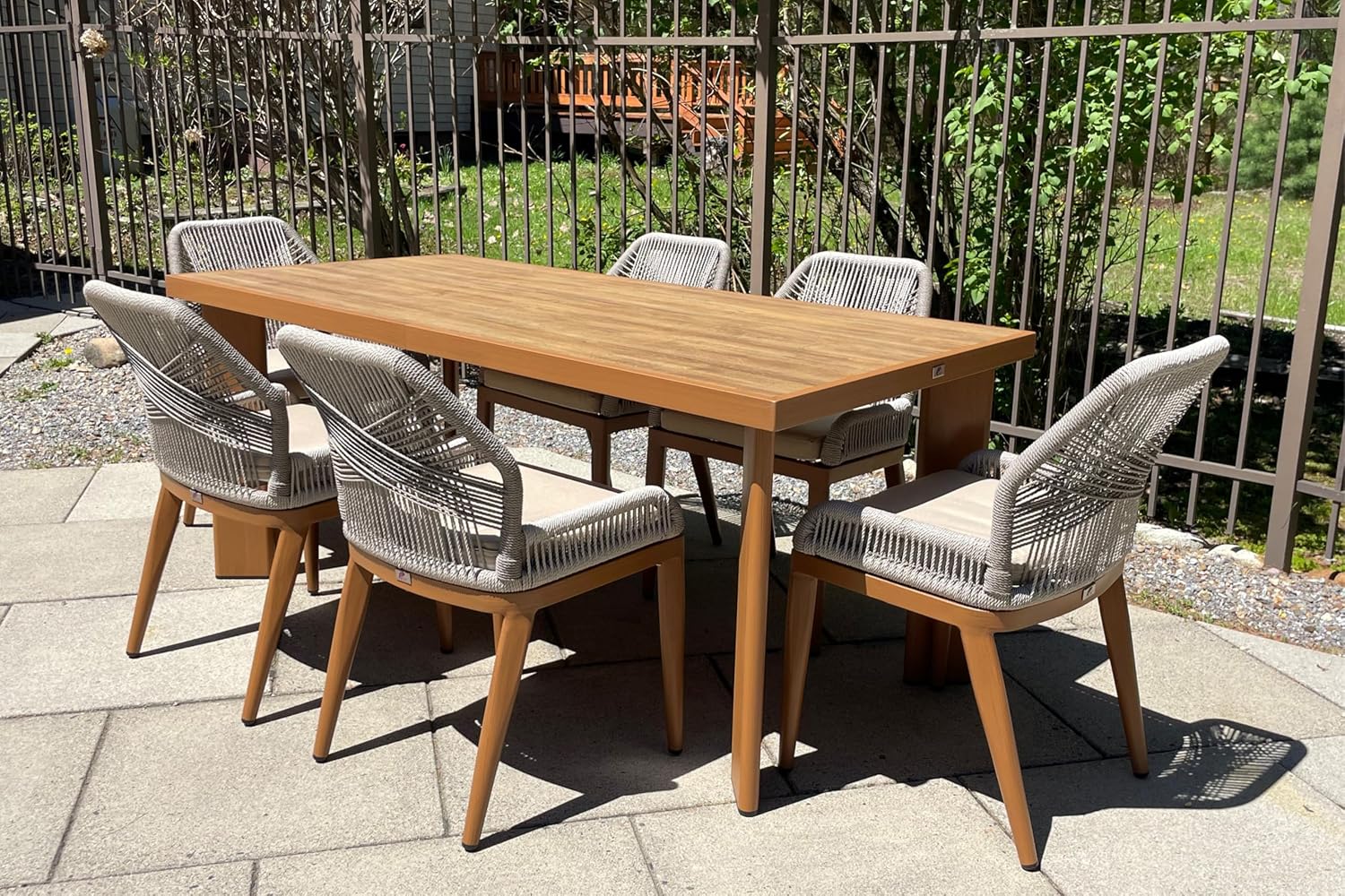 PURPLE LEAF 7 Pieces Dining Set Patio Metal Rectangular Table and Wicker Rattan Chairs for Outside Porch Garden Kitchen Modern Outdoor Furniture Sets
