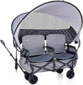 Lawn Chariot, Folding Wagon with 2 Adult Seats & UPF 50+ Canopy, Under-Seat Storage, All-Terrain Wheels, Black Canopy