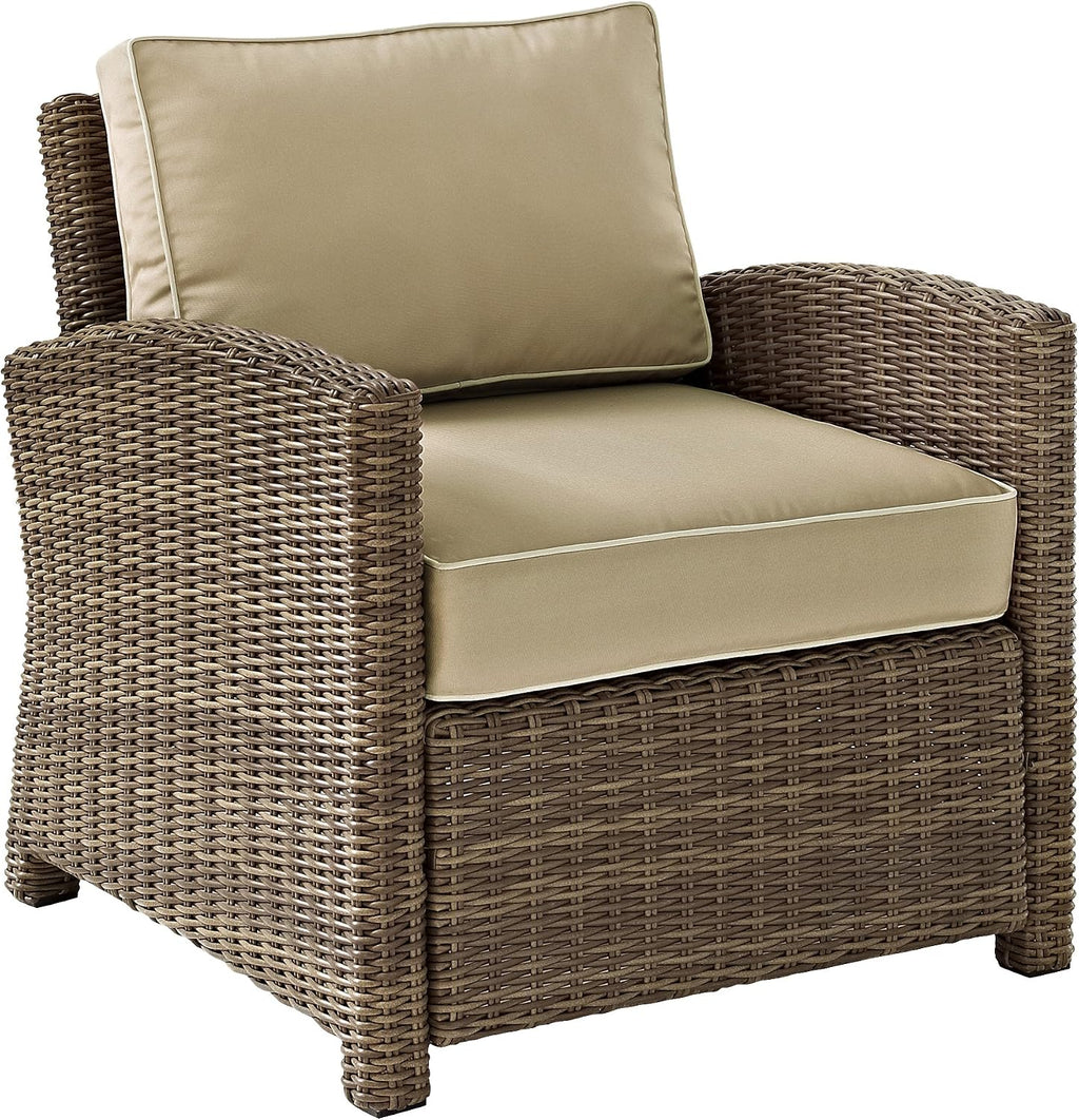 Crosley Furniture Bradenton 4-Piece Outdoor Loveseat Patio Furniture Set, Wicker Conversation Sets for Porch, Brown with Sand Cushions