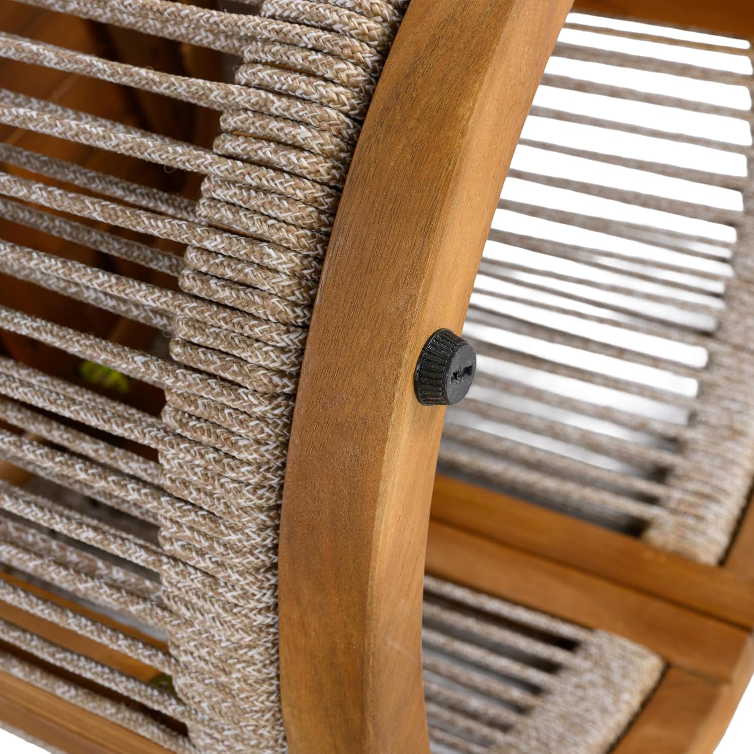 Christopher Knight Home Viktor Acacia Wood Outdoor Side Table, Patio Round Coffee Table with Woven Rope Accents, Table for Patio Furniture Set, Elegant Slatted Design, Weather-Resistant, Teak