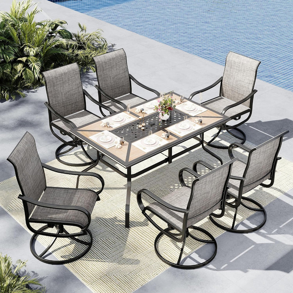 MFSTUDIO Patio Table and Chairs Set of 6, Patio Dining Sets with Umbrella Hole, 7 Piece Outdoor Dining Set for Deck, Backyard, Poolside & Garden