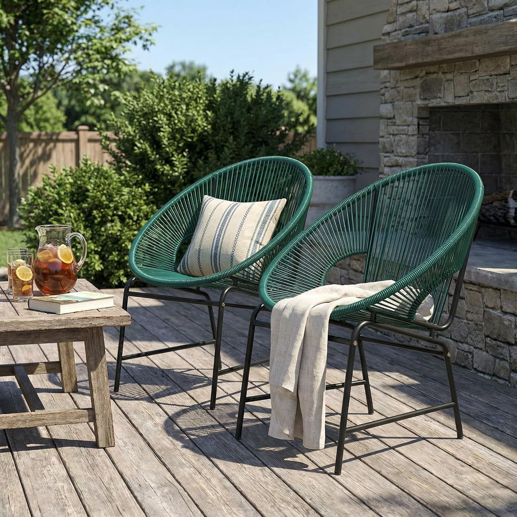 Christopher Knight Home Outdoor Wicker Chairs Set of 2, Patio Papasan Chair with Metal Frame, Faux Rattan Lounge Chair Outdoor, Teal