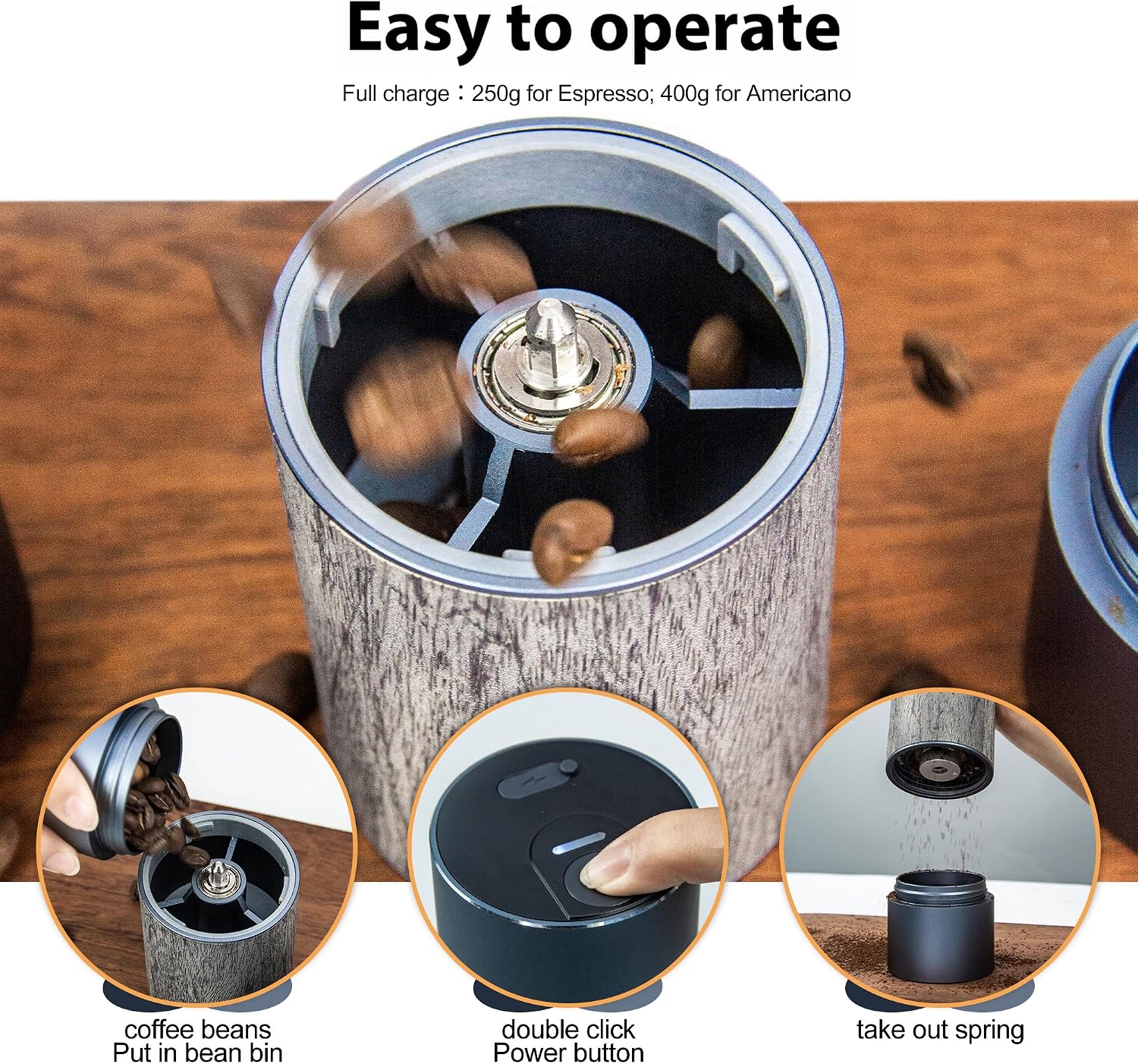 CERA+ Portable Coffee Bean Grinder,Electric Coffee Grinder,Coffee Grinder with 90 Precise Grind Setting,Auto‑Stop & One-Button,Burr Coffee Bean for Espresso,Pour-Over, French Press Moka, with Bag