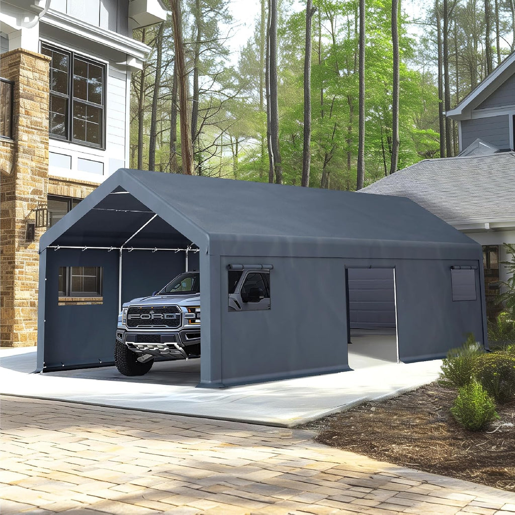 Sophia & William Carport Storage Shed 13x24 ft Portable, Heavy Duty Car Port Canopy Garage Shelter with Sidewalls and Roll Up Doors for Automobile Boat Motorcycle Bike, Gray