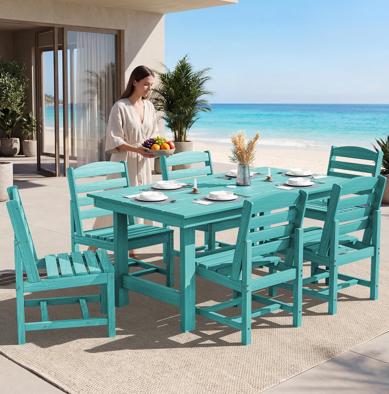 SERWALL Patio Dining Sets for 10 Person, HDPE Dining Set with 2 Tables, 8 Armless Chairs and 2 Armed Dining Chairs, Aruba