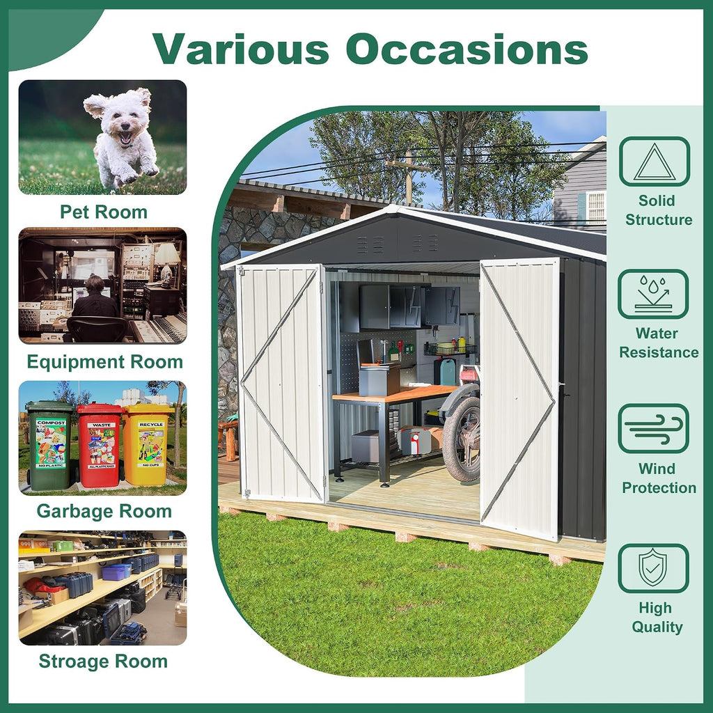 Ball & Cast 10×12 FT Outdoor Storage Shed,Metal Waterproof Tool Sheds with Lock and Key,Heavy-Duty Sheds Unit W/Doors and Vents,Galvanized Steel Garden House for Storing Bicycles,Barbeques,Black