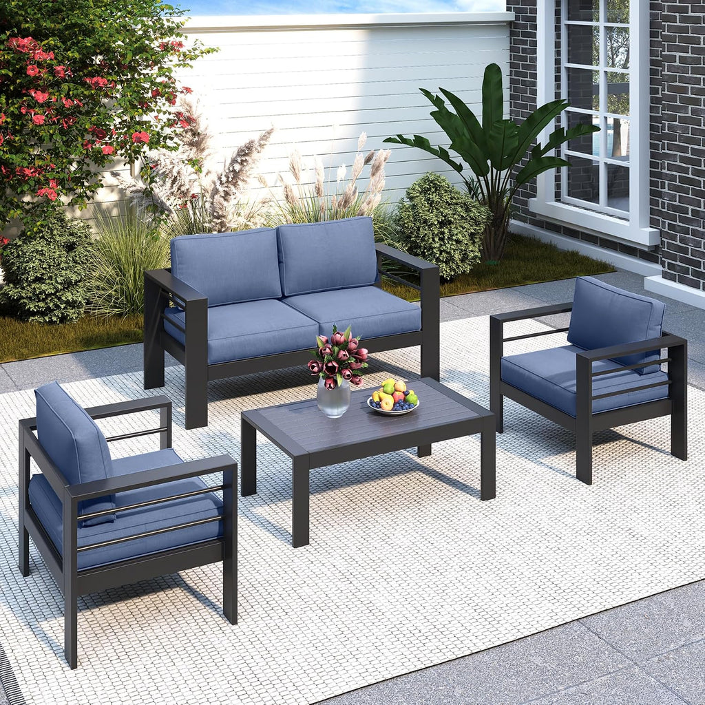 Solaste Aluminum Patio Furniture Set for All Weather, Oversized Metal Outdoor Furniture Set with 27.5' Deep Seating and 3.2' WIde Armrest, Outdoor Patio Conversation Sets with 10'' Back Suport Cushion
