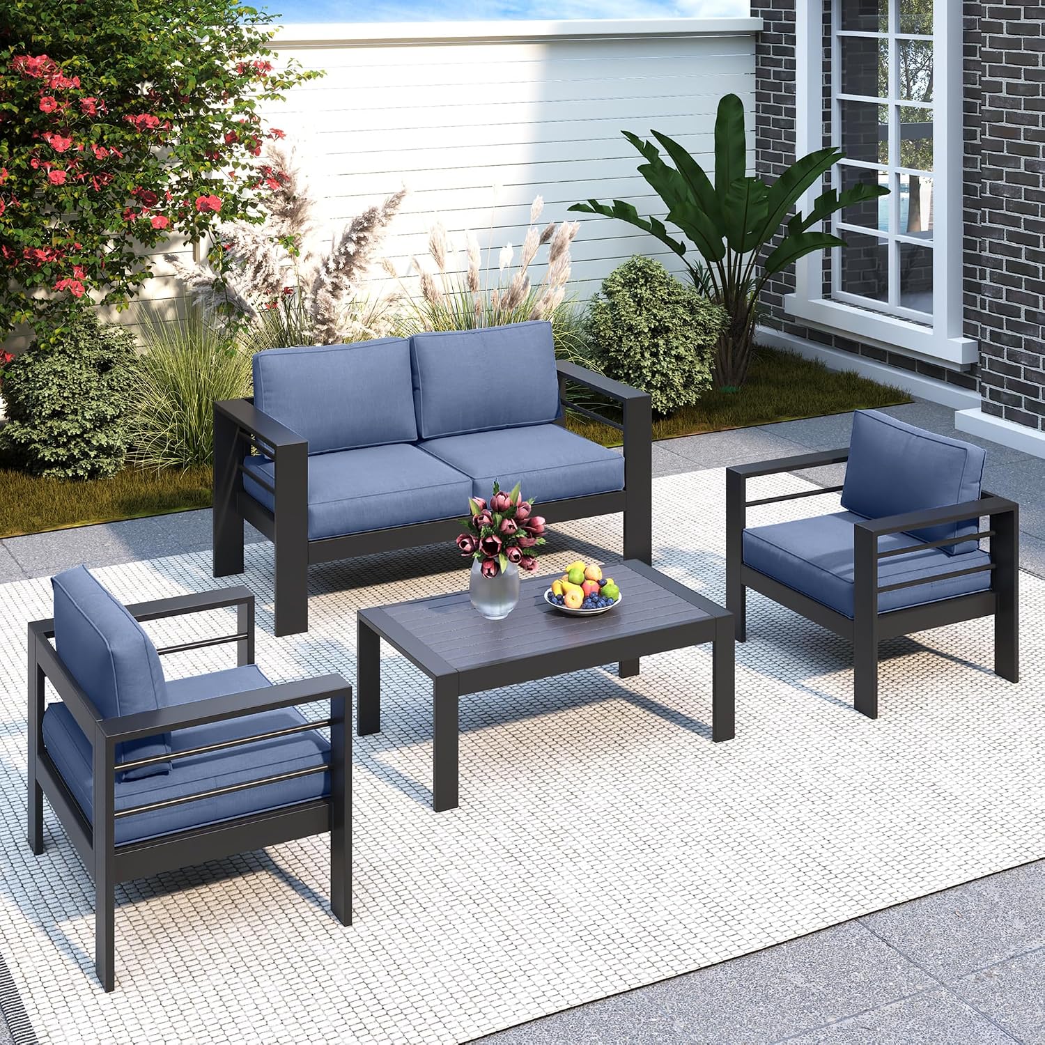 Solaste Aluminum Patio Furniture Set for All Weather, Oversized Metal Outdoor Furniture Set with 27.5' Deep Seating and 3.2' WIde Armrest, Outdoor Patio Conversation Sets with 10'' Back Suport Cushion