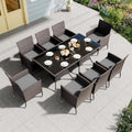 10 Pieces Outdoor Patio Dining Set,Patio Table and Chairs Rattan Outdoor Patio Furniture Set with Umbrella Hole,Dining Table Set for 8 with Chairs for Backyard,Garden and Kitchen,Grey