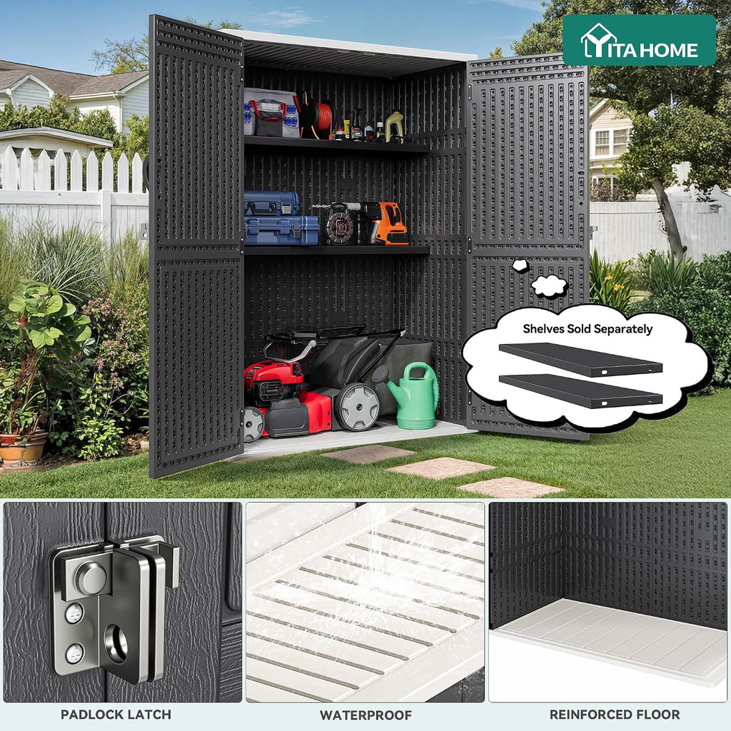 YITAHOME 59 cuft Outdoor Vertical Storage Shed, Tall Storage Shed Outdoor w/o Shelf, Outdoor Waterproof Storage Cabinet for Garage, Pool Storage, Garden Shed Outdoor Storage, Dark Gray