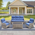 Luxury High Back Outdoor Furniture with 6-Inch Thick Cushions, Patio Furniture Set with Swivel Chairs, 4 PCS Wicker Conversation Set for Porch, Balcony, Deck and Yard