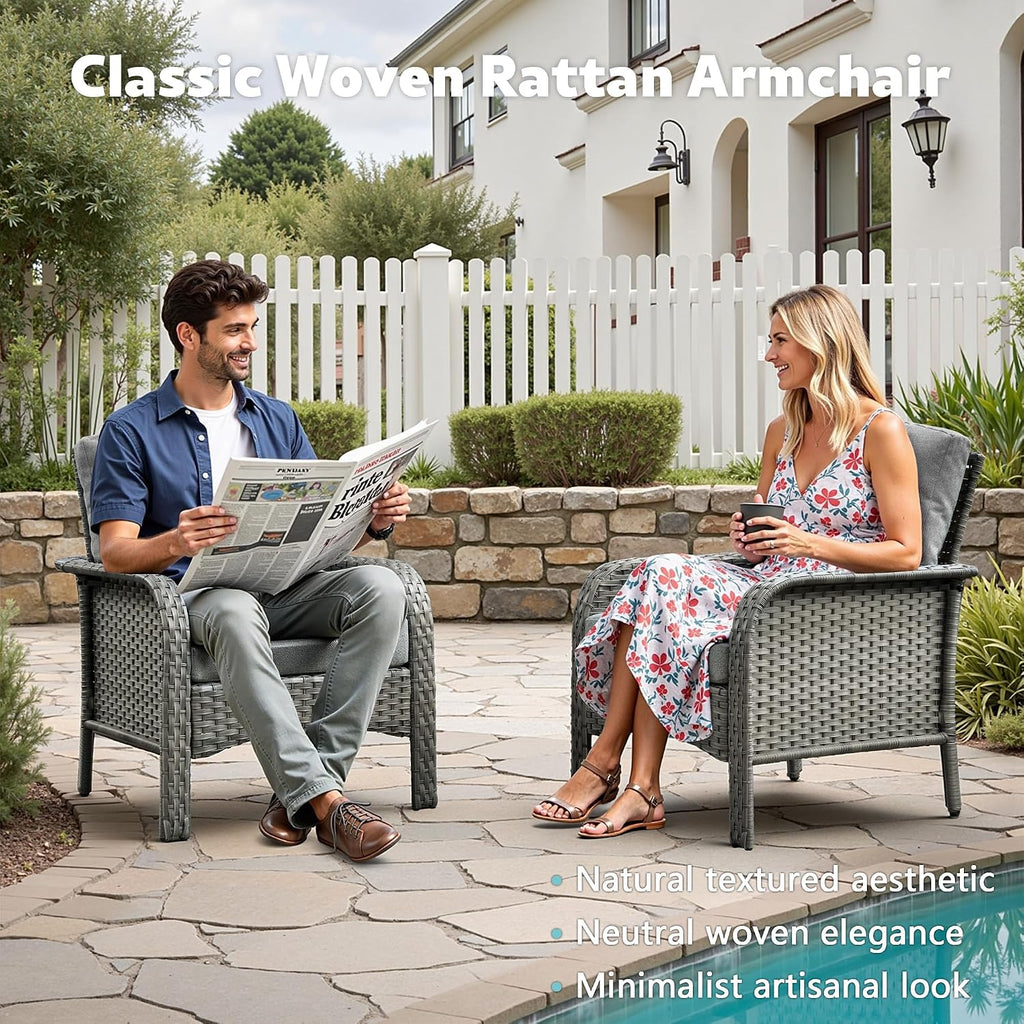 CAODOC 2 Pack Wicker Patio Furniture Chairs,Outdoor Rattan Chairs with Armrest Support 250 lb,Dark Gray
