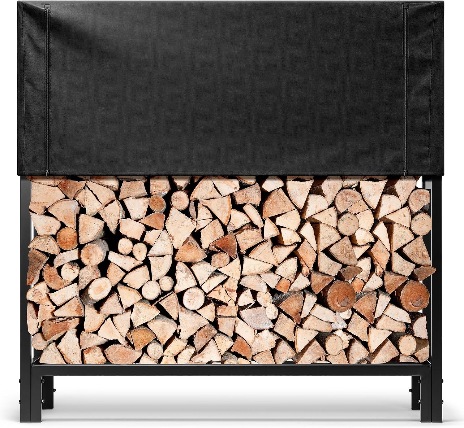 VIVOHOME Upgraded Heavy Duty 4 ft 1/4 Cord Firewood Rack Outdoor with Cover Combo Set, Thick Steel Log Holder Up to 2645 lb, Fire Wood Pile Storage Stand Organizer Black