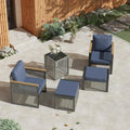 HOMREST 5 Pieces Patio Set Outdoor Furniture Set with Wood Armrest, Modern Chair Patio Conversation Sets with Ottomans and Coffee Table for Garden Balcony Backyard Poolside (Blue)