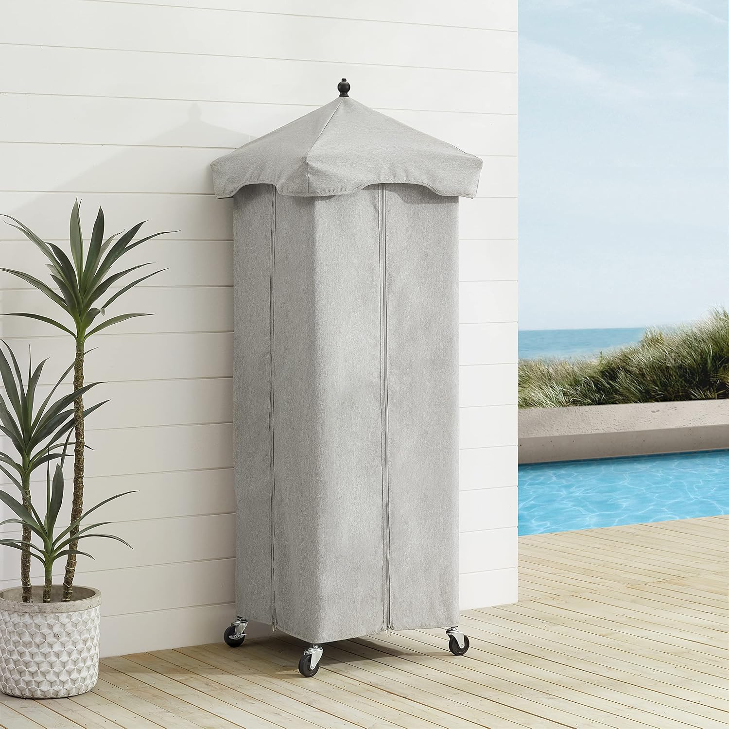 Crosley Furniture Grady Towel Valet Caddy, Covered Rolling Outdoor Storage for Pool and Hot Tub, Gray/Matte Black