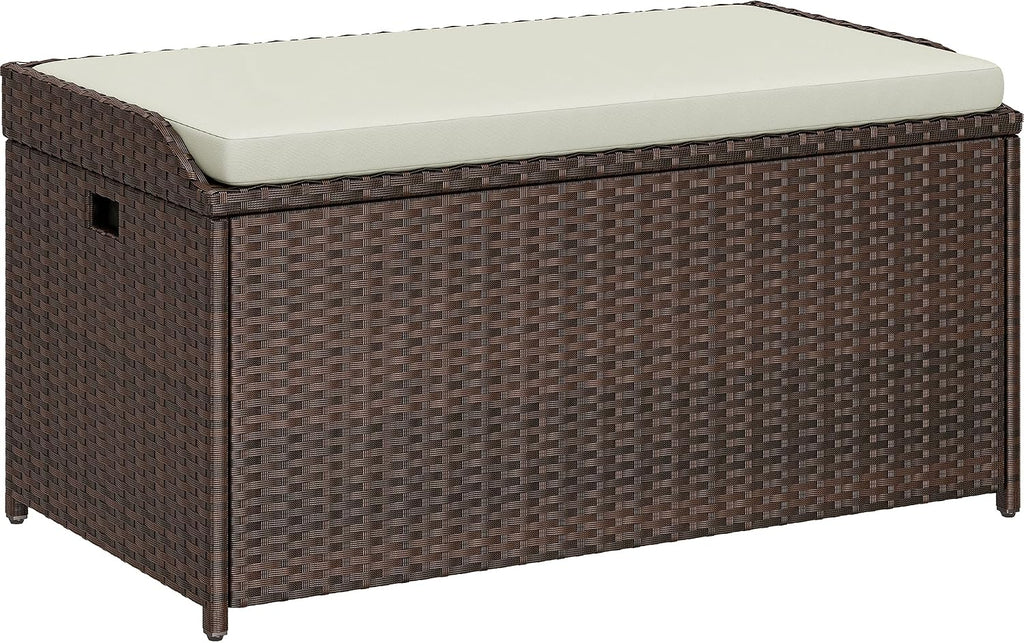 YITAHOME Outdoor Storage Bench, 70 Gallon PE Rattan Patio Storage Bench w/Handles and Soft Cushion,Outdoor Storage Box for Patio, Yard, Lawn, Garden