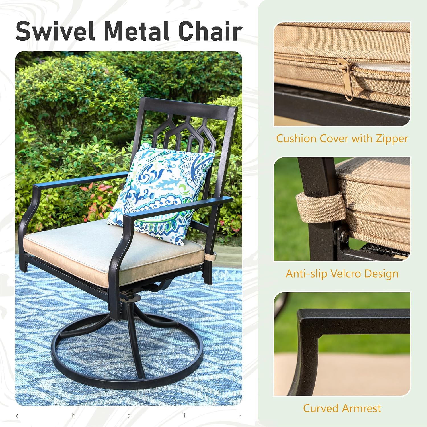 Sophia & William Outdoor Metal Swivel Chairs Set of 6 Patio Dining Rocker Chair with Cushion Furniture Set for Garden Backyard Bistro, 300 lbs
