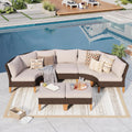 GREEN PARTY 7 Pieces Wicker Patio Furniture Set, All-Weather Outdoor Rattan Half-Moon Patio Curved Sectional Sofa Conversation Set for Garden, Backyard, 2 x Ottomans