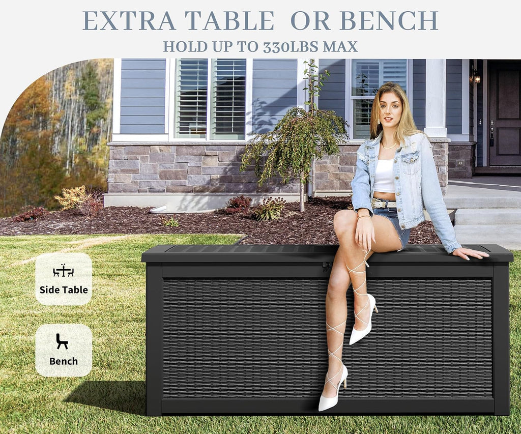 NUNU LAB 260 Gallon Outdoor Storage Box,Resin Large Sturdy Deck Box, Backyard Outside Storage Box Waterproof with Double Wall Panels,Package Delivery Box,Garden Box,Tool Box,Outdoor Hose Storage Bin