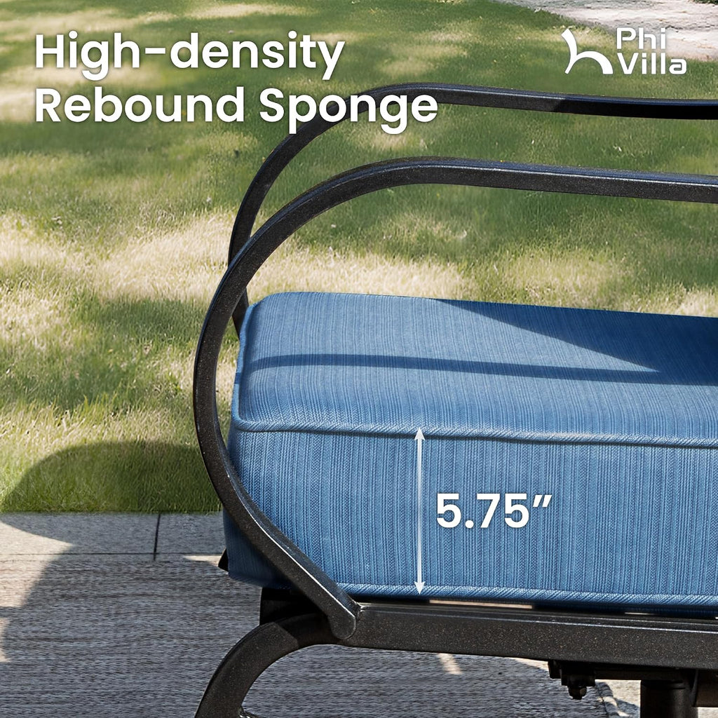 PHI VILLA 6 Piece Patio Furniture Sets with 1 x 3-Seat Wide Deep Seating Bench, 2 x Swivel Cushioned Sofa Chairs, 2 x Leg Sofa & 1 x Coffee Table, Outdoor Furniture Set for 7 Person, Peacock Blue