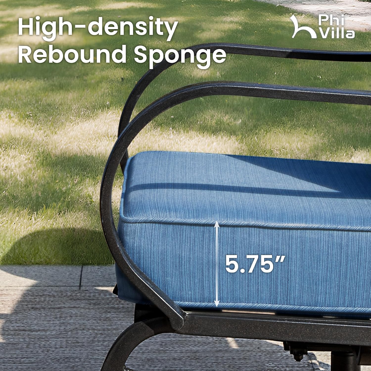 PHI VILLA 6 Piece Patio Furniture Sets with 1 x 3-Seat Wide Deep Seating Bench, 2 x Swivel Cushioned Sofa Chairs, 2 x Leg Sofa & 1 x Coffee Table, Outdoor Furniture Set for 7 Person, Peacock Blue