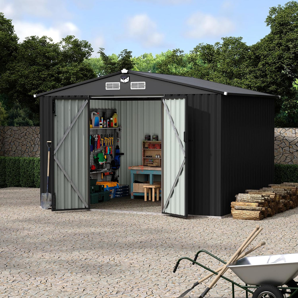 Metal Outdoor Storage Shed Kit, Lockable Door Utility Shed with Air Vent for Backyard Garden Patio Lawn