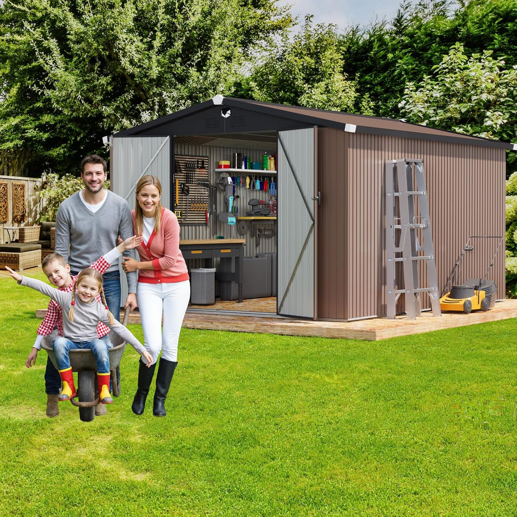 Metal Storage Shed 10x12,Outdoor Storage Building,Large Backyard Sheds,Waterproof Outside Storage Shed with Lockable Door