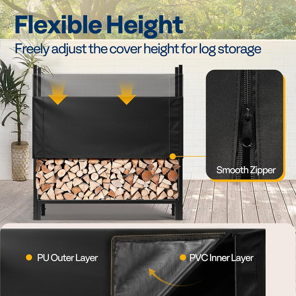 VIVOHOME Upgraded Heavy Duty 4 ft 1/4 Cord Firewood Rack Outdoor with Cover Combo Set, Thick Steel Log Holder Up to 2645 lb, Fire Wood Pile Storage Stand Organizer Black