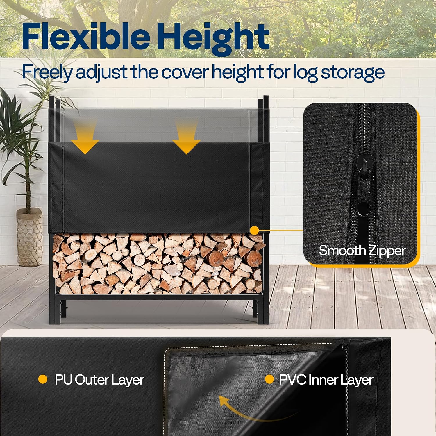 VIVOHOME Upgraded Heavy Duty 4 ft 1/4 Cord Firewood Rack Outdoor with Cover Combo Set, Thick Steel Log Holder Up to 2645 lb, Fire Wood Pile Storage Stand Organizer Black
