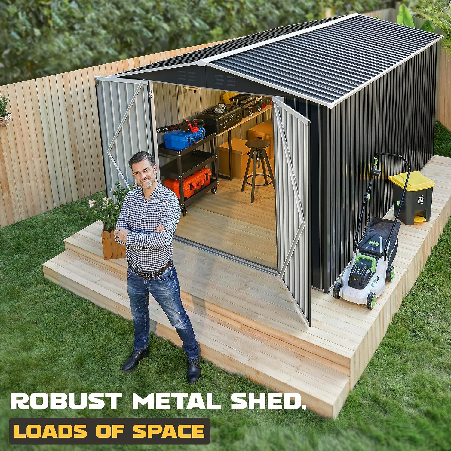 Polar Aurora 8 x 12 FT Outdoor Storage Shed, Metal Garden Shed with Updated Frame Structure, Tool Sheds for Backyard Garden Patio Lawn Black