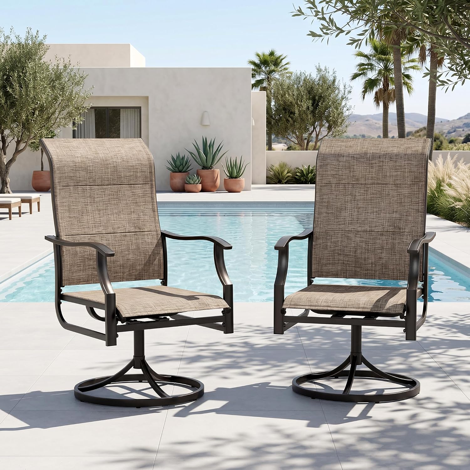 Sophia & William Outdoor Patio Swivel Dining Chairs Set of 2, High Back Padded Patio Dining Chairs, All Weather Textilene Mesh Fabric for Backyard, Poolside, Balcony and Garden