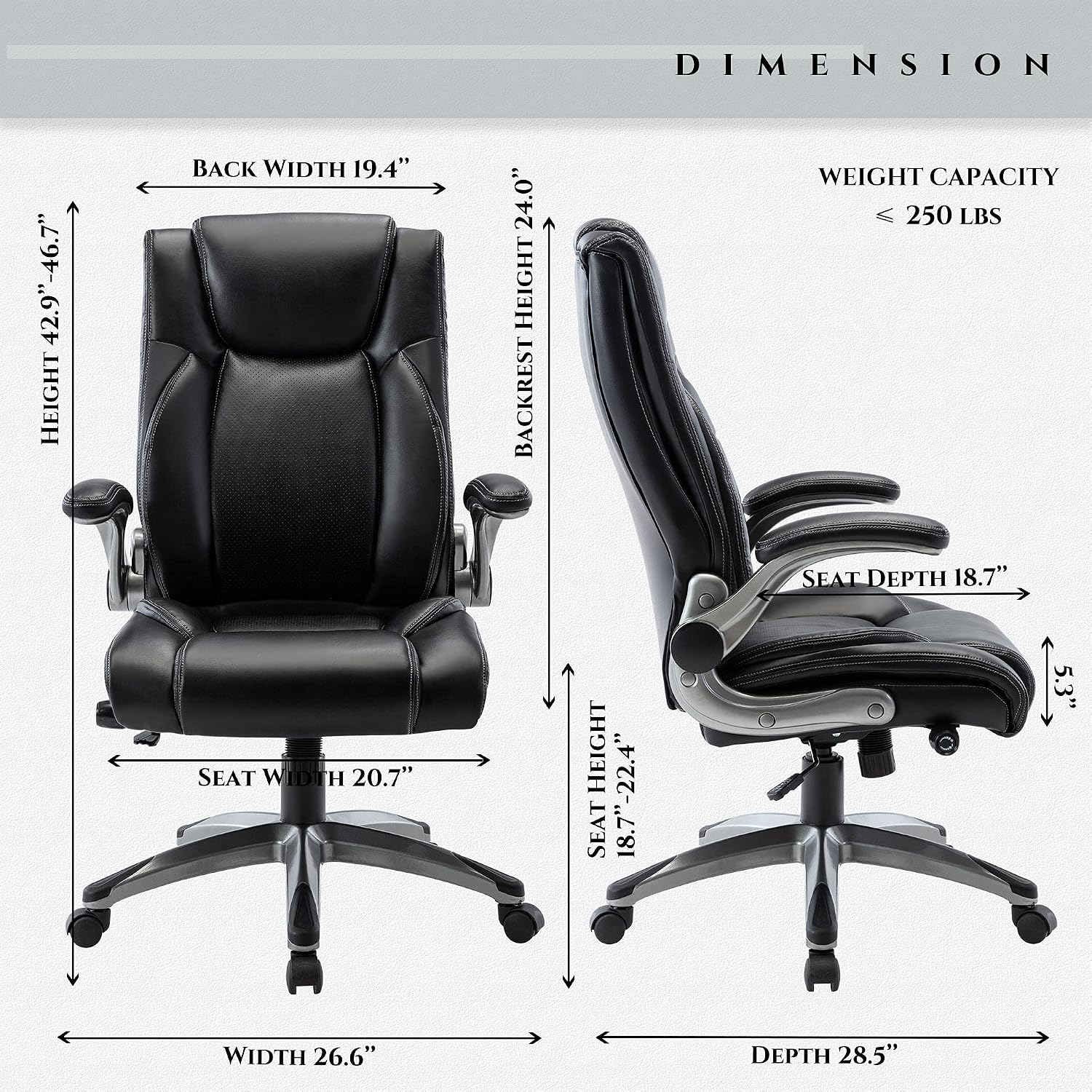 COLAMY Office Desk Chair, Ergonomic Computer Chair with Padded Flip-Up Arms and Thick Cushion, Leather office chair with High Back Adjustable Height and Tilt for Working for Working, Study, Gaming,2PC