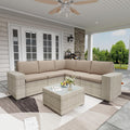 6 Piece Patio Furniture Set, 9.8' Wide Arm Sectional Sofa with Storage Armrests, All-Weather Rattan Outdoor Conversation Set for Garden, Porch, Lawn, Backyard, Balcony, Khaki