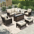 HERA'S HOUSE Wicker Patio Furniture Set, High Back Swivel Chairs with 5.5-Inch Thick Cushions, 6-Piece Outdoor Deep Seating Conversation Sets with Fire Pit Table & Ottomans for Deck Yard Garden, Beige