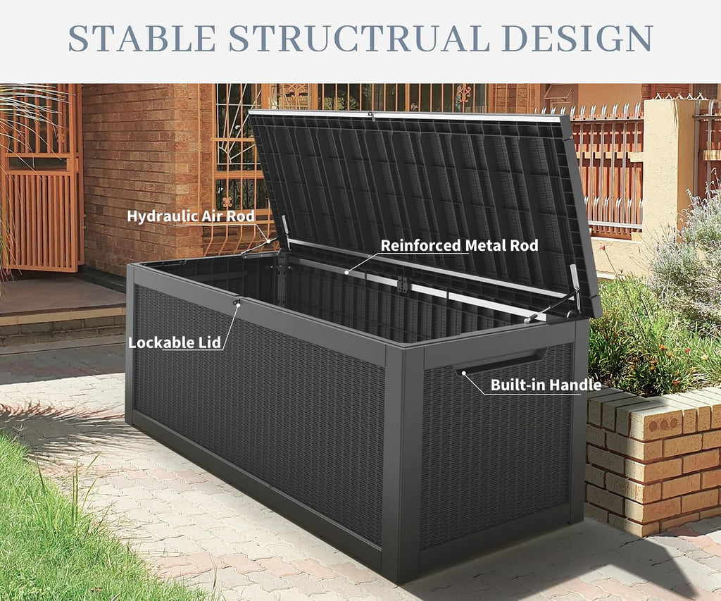 NUNU LAB 260 Gallon Outdoor Storage Box,Resin Large Sturdy Deck Box, Backyard Outside Storage Box Waterproof with Double Wall Panels,Package Delivery Box,Garden Box,Tool Box,Outdoor Hose Storage Bin